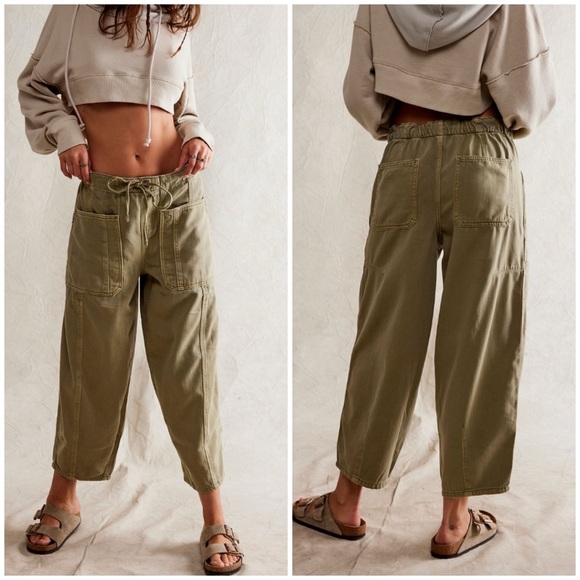 We The Free Denim - NWT Free People We The Free Silverton Pull-On Barrel Jeans - aloe green - Snall